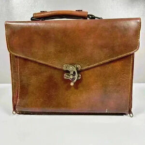 VTG Preppy Schoolboy Top Handle Satchel Briefcase Purse Brown Patent Leather